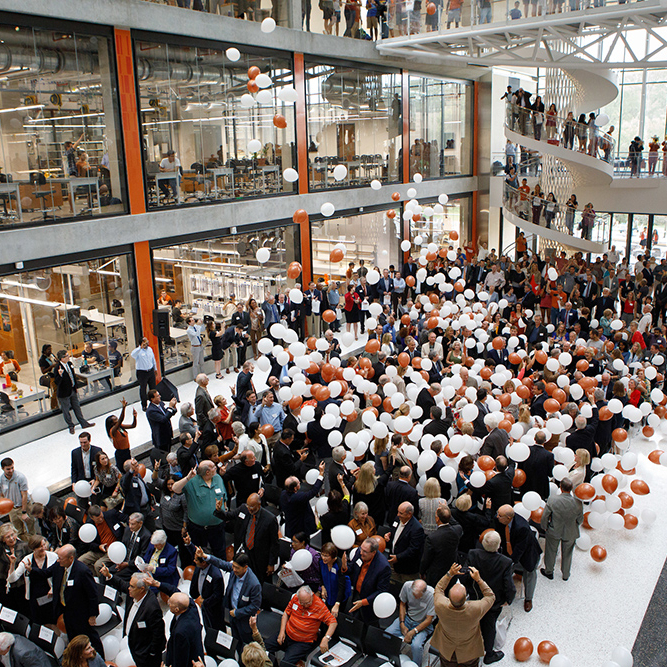 Balloons drop at the EERC grand opening event